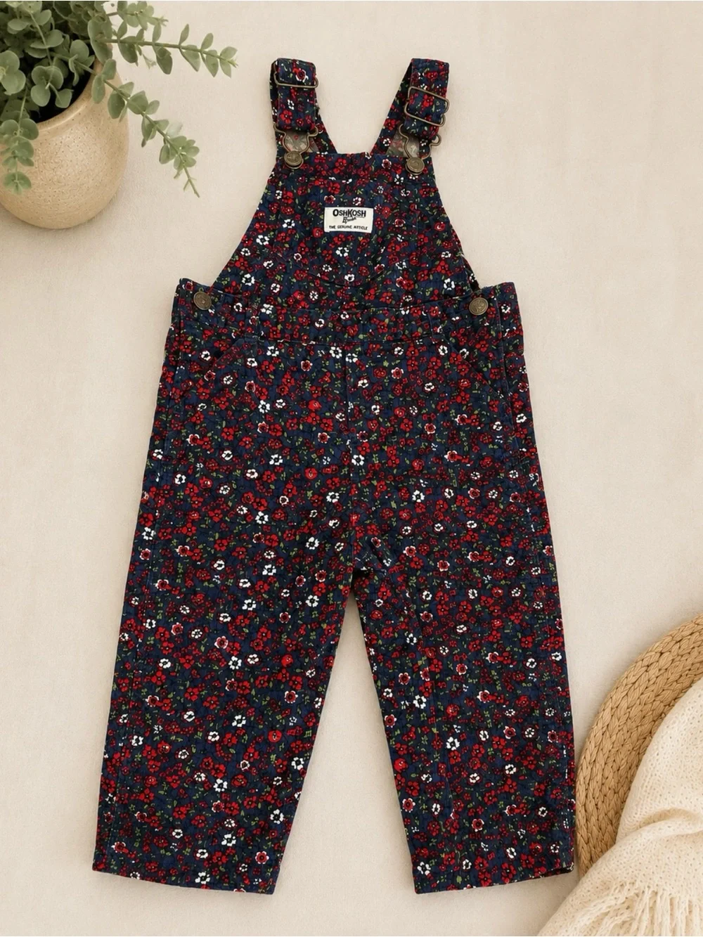 OshKosh B’gosh Floral Corduroy Overalls Size 18 Months